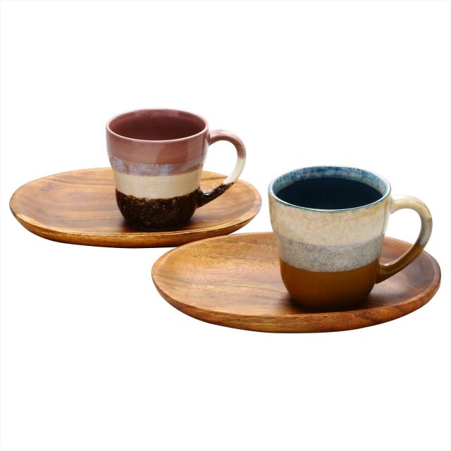 aito製作所  グレイズ ワークス  ペア 磁器マグカップ＆木製トレー セット 350ml 美濃焼 日本製 266765