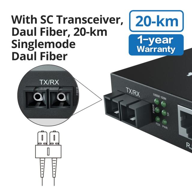10Gtek ギガビット 光メディアコンバーター シングルモード デュアルSCポート 1.25Gb / s 1000Base-LX to 10/100/1000Base-Tx 20km 2個セ_1