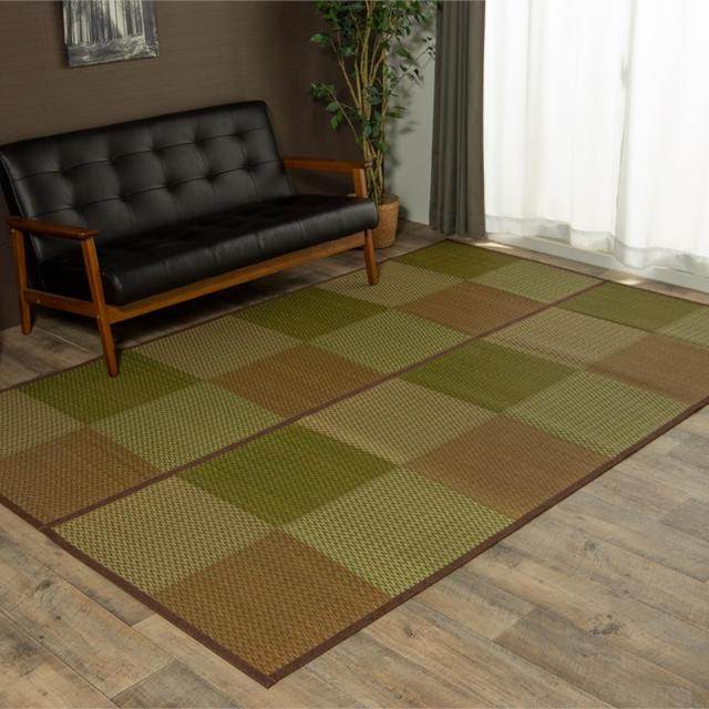 イケヒコ い草 自然素材 ラグ カーペット 花ござ 裏張りあり 長方形 単品 DXピーア ブラウン 約174×261cm 江戸間3畳 中国製 抗菌 防臭 の通販は