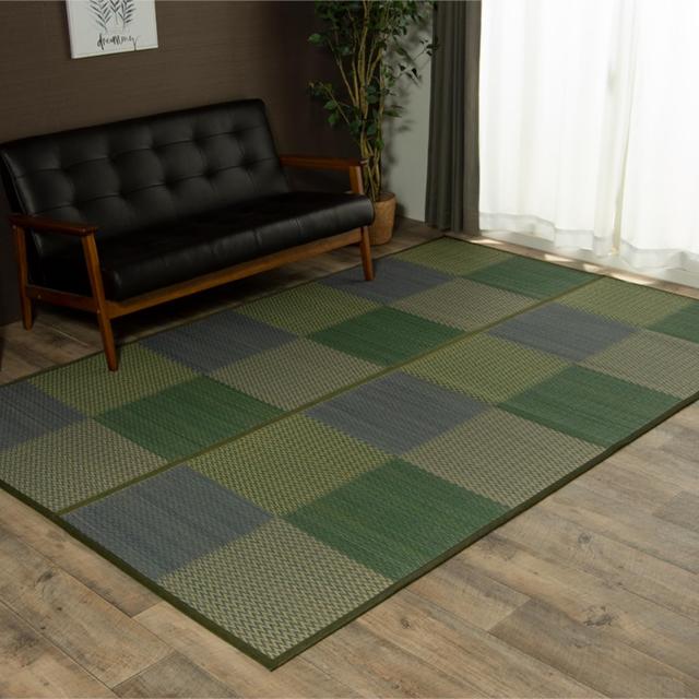 【新品・3営業日で発送】イケヒコ い草ラグ 裏ばり 花ござ カーペット ラグ 6畳 ギャッベ(ギャベ)柄 抗菌防臭 消臭 江戸間6畳 (約261×352cm) 裏:不織布 グリーン