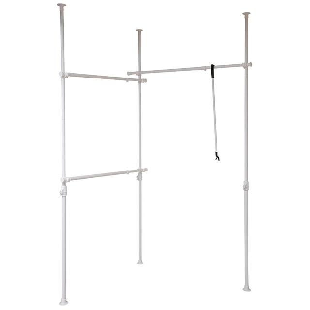 山善 突っ張りハンガーラック 衣類収納 幅160-292cm 耐荷重 90kg トリプル コーナーにも 大容量 縦横伸縮 引っ掛け棒付属 組立かんたん