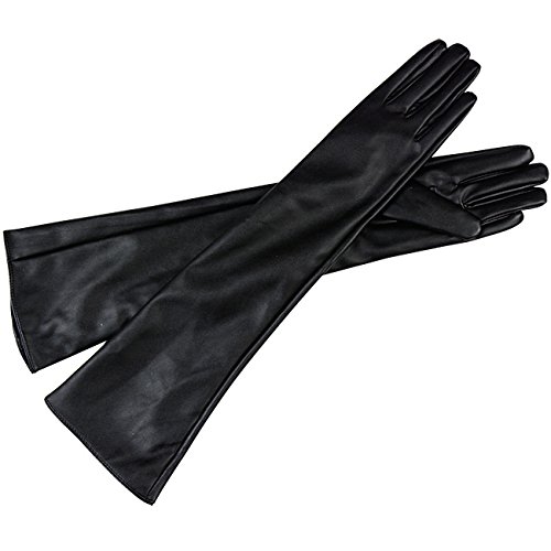 フェイクレザー ロンググローブ 指長タイプ 4color (L, ブラック