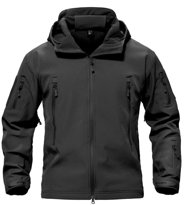 TACVASEN メンズ コート アウター ジャケット ミリタリー フード付 多機能 ジャンパー 裏起毛 パーカー 軽暖 秋冬用 ブラック M