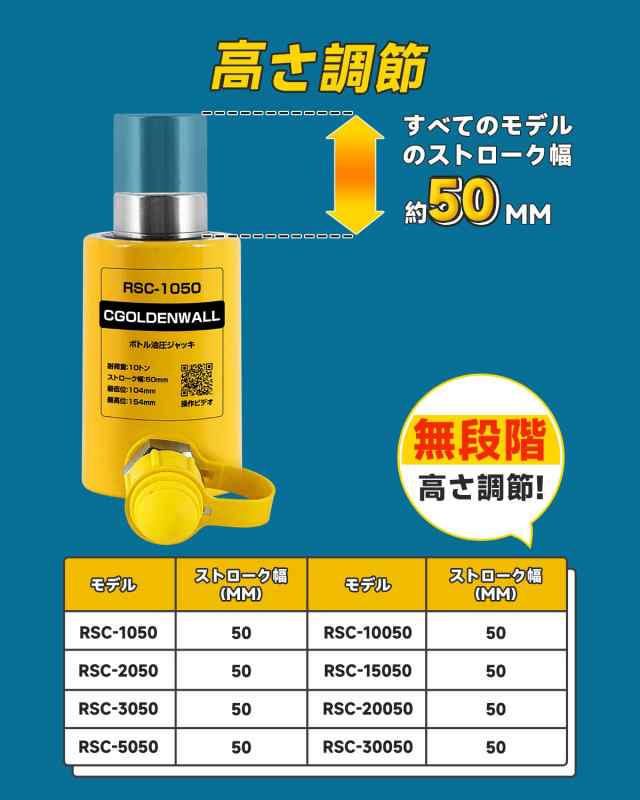 CGOLDENWALL 油圧ジャッキ 揚力20トン ボトルジャッキ 小型 コンパクト