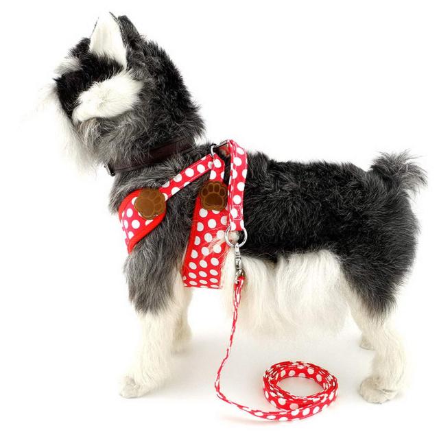 ZUNEA 犬用 ハーネス リード セット 可愛い ドット柄 ソフトメッシュ