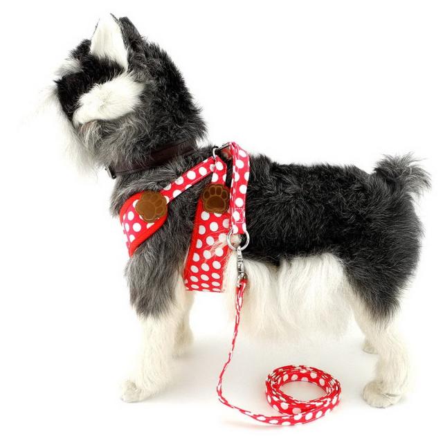 ZUNEA 犬用 ハーネス リード セット 可愛い ドット柄 ソフトメッシュ