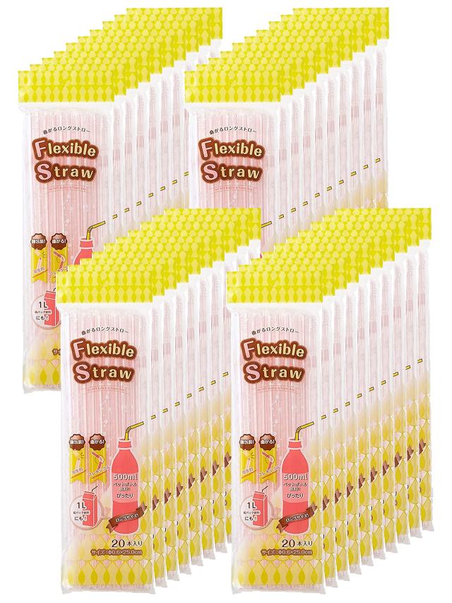 【.co.jp 限定】 ストリックスデザイン 袋入り 曲がる ロングストロー 20本×40個セット ストライプ ピンク 25cm 直径6mm 個包装 の通販は 7,277円