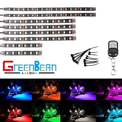 GREENBEAN バイク用 RGB LEDテープライト オートバイ イルミネーション LEDテールランプ ストリップライト フルカラー 防水仕様 8本セッの通販は 4,765円