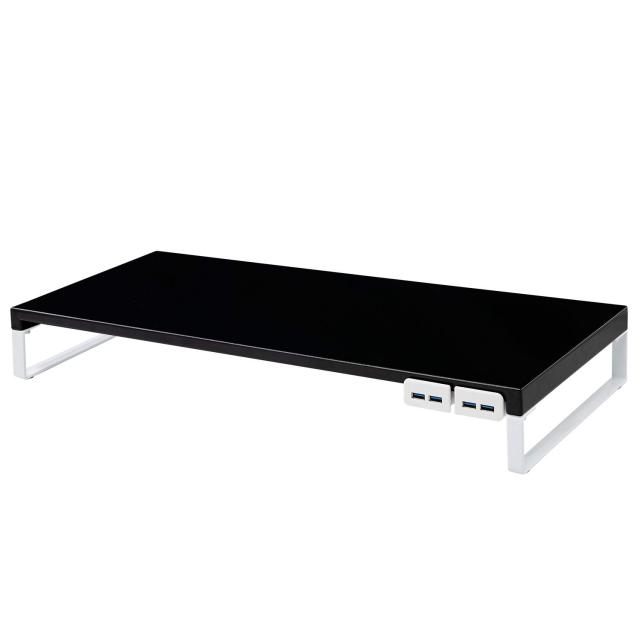 リヒトラブ パソコン台 モニター台 USB 机上台 黒 幅59×奥行25.4×高さ8cm USB3.0ハブ付 耐荷重15kg A7334-24