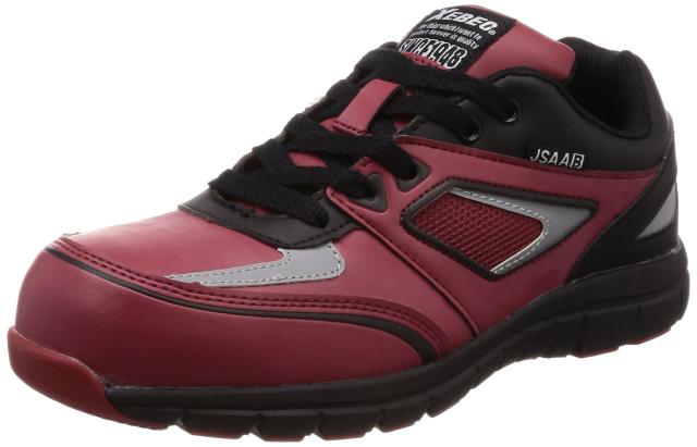 ジーベック 安全靴 作業靴 85405 スニーカー JSAA B種 衝撃吸収 ひもポケット 幅広 軽量 反射材 メンズ レッド 25.5 cmの通販は 5,015円