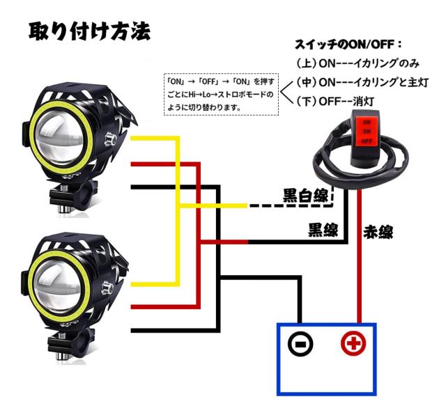 X-STYLE バイク フォグランプ LED イカリング/Hi/Lo/ストロボ 4モード