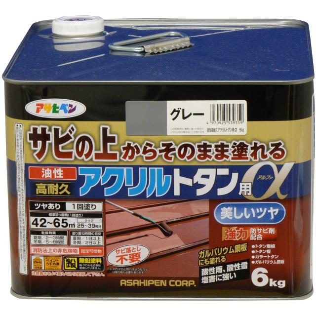 アサヒペン 油性高耐久アクリルトタン用α 塗料 6kg グレーの通販は