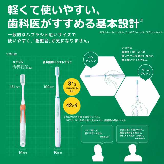 GUM(ガム) 歯周プロケア 音波振動 アシスト 電動 歯ブラシ GS-03 ハグキケア毛 本体 2.6mm 薄型ヘッド 音波振動アシスト歯ブラシ  1個 (x の通販はau PAY マーケット - グローブストア | au PAY マーケット－通販サイト