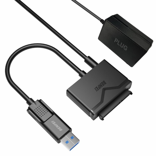 BENFEI SATA-USB 3.0ケーブル、USB 3.0-SATA IIIハードドライブアダプタ、2.5 3.5インチHDD / SSDハードドライブディスクおよび12V / 2A