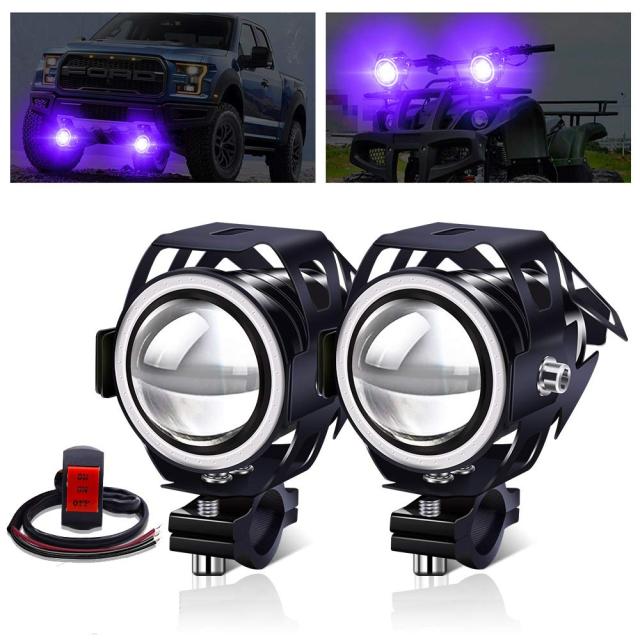X-STYLE U7 バイク フォグランプ 4モード切替 イカリング/Hi/Lo/ストロボ プロジェクター 12V 24V 汎用 LED IP67防水 ホワイト+ブルー スの通販は