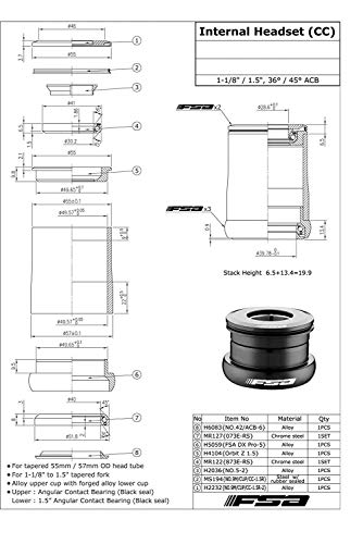 その他のスポーツ FSA 1/DX Pro-A 1-1/8 Inches to 1.5Inches Tapered Headset with Top Cap, XTE1666