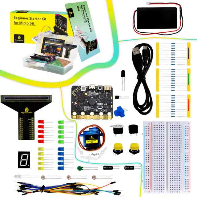 KEYESTUDIO Microbit Basic Starter Kit for BBC Micro:bit V2 アクセサリ STEMキット コーディング キッズ ビギナー向け (Micro:bit V2