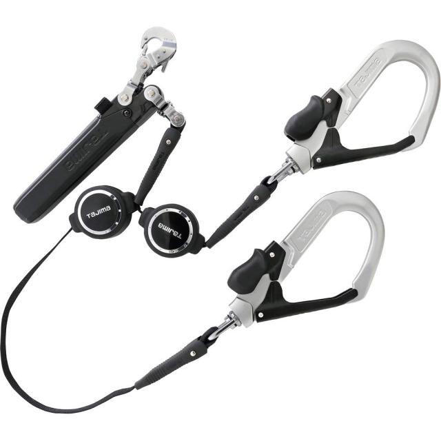 タジマ 新規格安全帯 ハーネス用両側巻取式ダブルランヤード より戻し付軽量鍛造アルミフックL6 硬質焼入れゲート ランヤード長150cm 巻の通販は