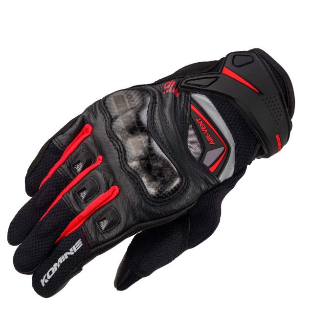 コミネ バイク用 カーボンプロテクトレザーメッシュグローブ ブラック/レッド 2XL GK-224 春夏秋向け メッシュ素材 プロテクター