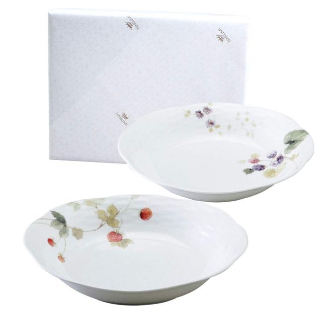 NARUMI(ナルミ) プレート 皿 セット ルーシーガーデン 径23cm ベリー柄 2柄セット おしゃれ かわいい レリーフ オーバルプレート 結婚祝