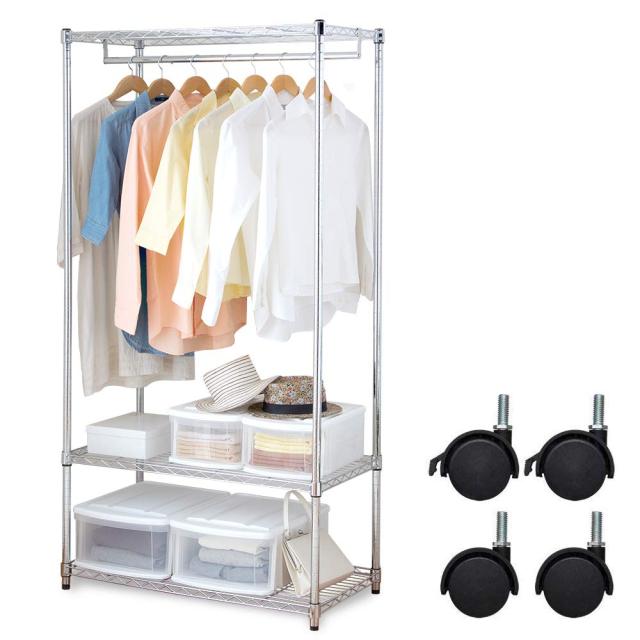 アイリスオーヤマ メタルラック本体 ワードローブ 3段 キャスター付 ポール径25mm 幅91×奥行46×高さ178.5cm メタルシェルフ メタルシェ