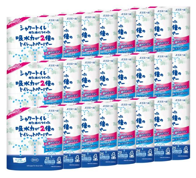 エリエール トイレットペーパー シャワートイレのためにつくった吸水力が2倍のトイレットペーパー 25m(112シート)×96ロール(4ロール×24 8,523円