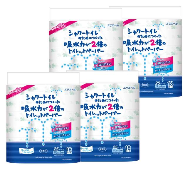 エリエール トイレットペーパー シャワートイレのためにつくった吸水力が2倍のトイレットペーパー 25m(112シート)×72ロール(18ロール×4の通販は 5,228円