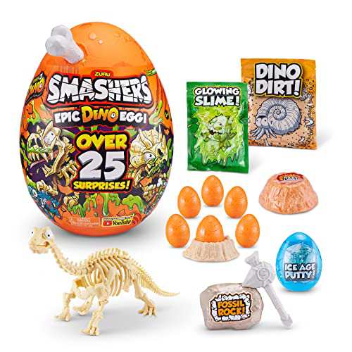 Smashers Epic Dino Egg Collectibles ブロントサウルスシリーズ3 ディノ ZURU 25以上のサプライズ スライム 化石おもちゃ アイスエイジ