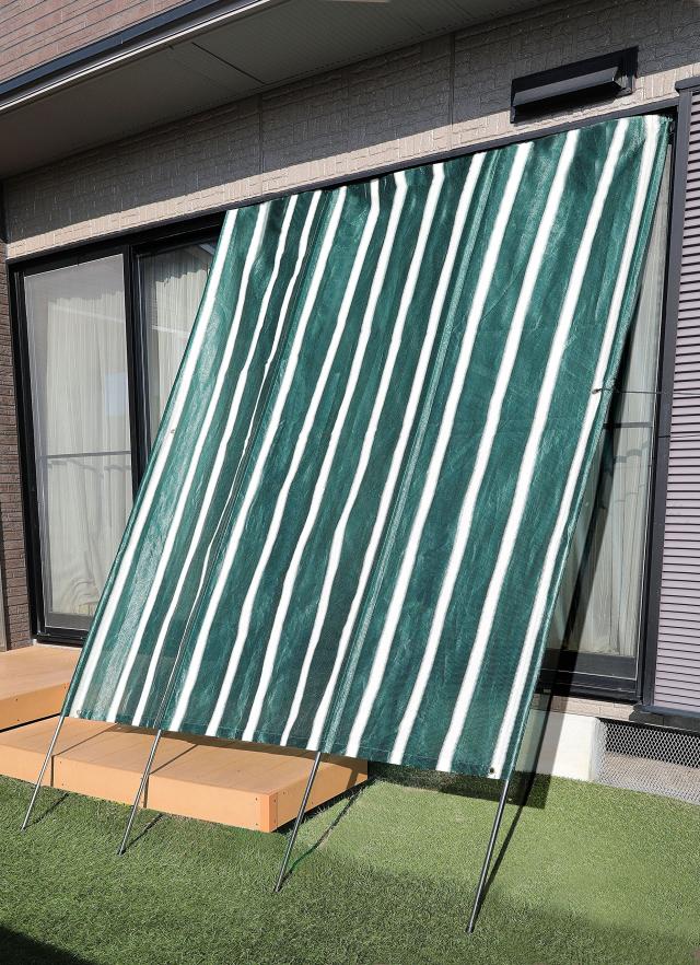 リビングアウト(Living Out) 日よけ グリーンストライプ 奥行200×高さ280×幅3cm 幅2m 日除け 目隠し サンシェード 簡単設置 工具不要