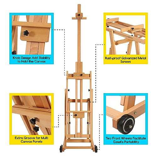 MEEDEN デッサンイーゼル 木製 4つの車輪付き アート作品を2つ収納可能 高さ、角度調節可能 可動式と傾斜フラット  最大195cmのアート作品｜au PAY マーケット