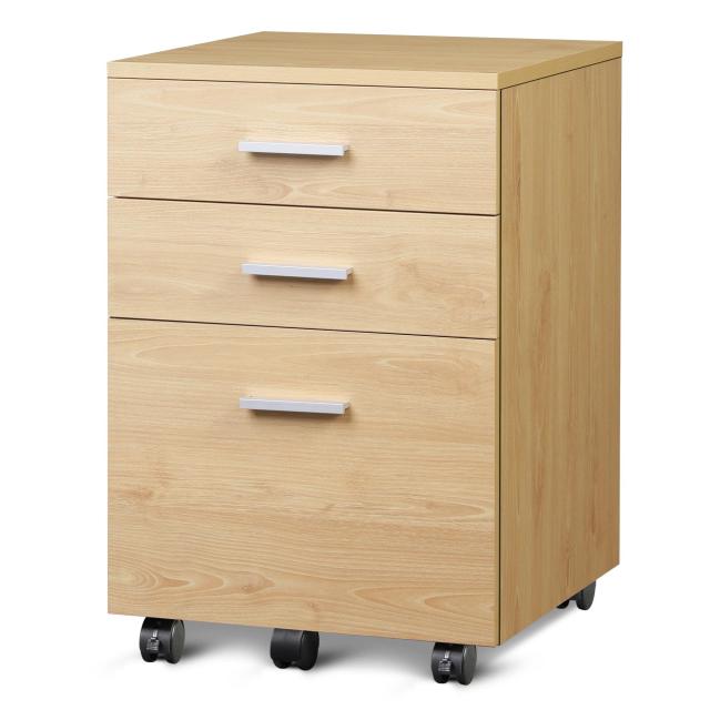DEVAISE デスクワゴン サイドワゴン キャビネット オフ ィスワゴン 袖机 木製 3段 A4対応 大容量 キャスター付き 幅400*奥行400*高さ595mm