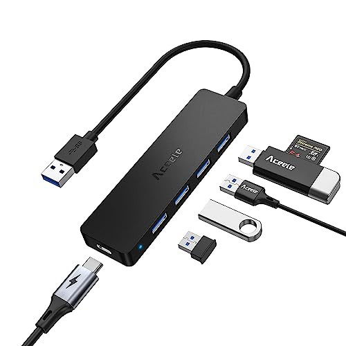 Aceele USB ハブ 5ポート USB 3.0 ハブ Type-C 給電用ポート付きPS4