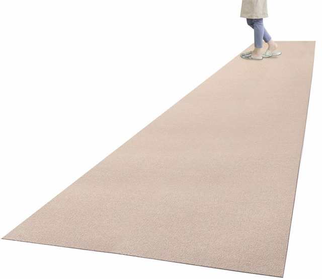 【日本製 撥水 消臭 洗える】サンコー キッチンマット ずれない 台所マット ロング 90×360cm ライトベージュ おくだけ吸着 KO-62