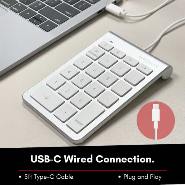 Macally 有線USB Cナンバーパッドキーボード - タイプCテンキーパッド ノートパソコン、Apple Mac iMac MacBook Pro/Air、Windows PC、デの通販は