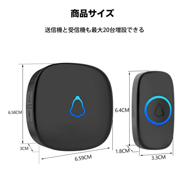 SECRUI ワイヤレスチャイム 玄関チャイム 送信機 電池式 屋外 防水