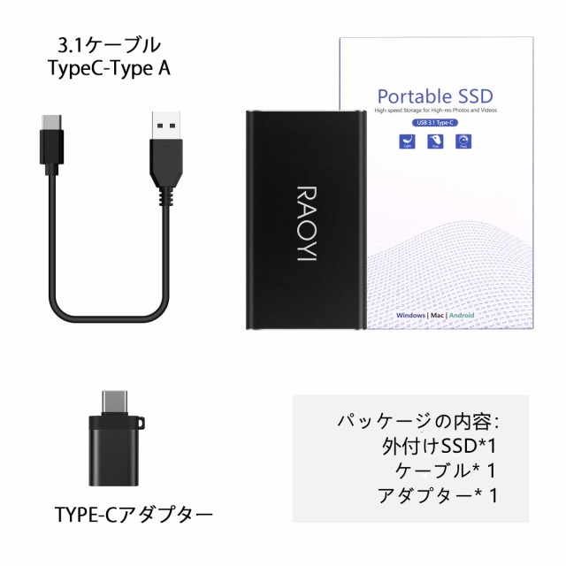 RAOYI 外付けSSD 500GB USB3.1 Gen2 ポータブルSSD 転送速度最大550MB