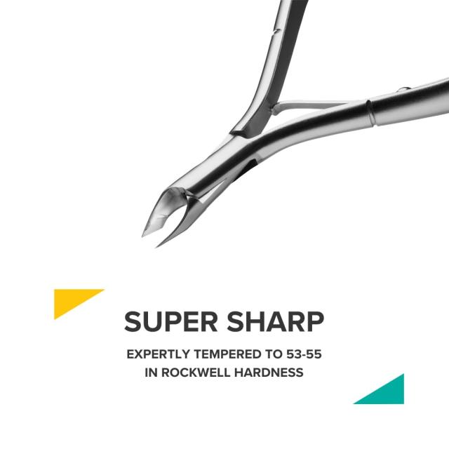 Rui Smiths Ultra-Premium ステンレス鋼キューティクルニッパー -スパニッシュハンドル、丸型ボックスジョイント、マットクロームメッキ
