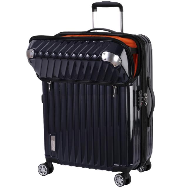 トラベリスト スーツケース ジッパー オープン モーメント 拡張機能付き 61L 64 cm 4.3kg ネイビーカーボン