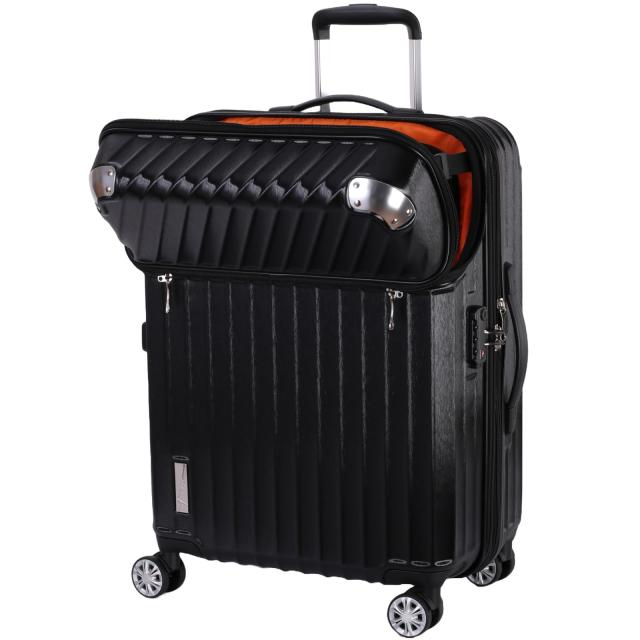 トラベリスト スーツケース ジッパー オープン モーメント 拡張機能付き 61L 64 cm 4.3kg ブラックヘアラインエンボスの通販は