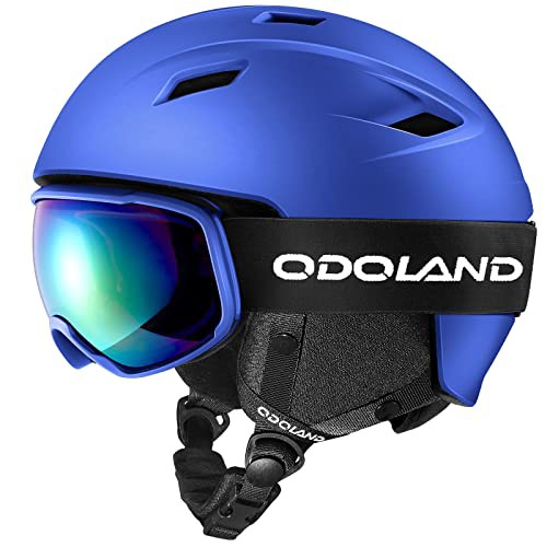 Odoland スキーヘルメ ットセット ゴーグル付き スノーボードヘルメ ット ダイヤル式サイズ調整 メガネ対応 ダブル球面レンズ 防風 曇り止の通販は