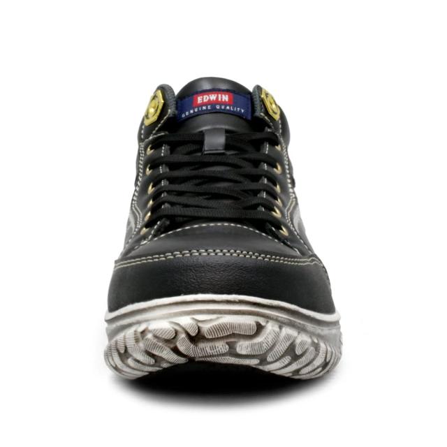 エドウィン 安全靴 スニーカー ハイカット メンズ 防滑 軽量 特殊ソール 鉄先芯 作業靴 セーフティシューズ esm102 ブラック 黒 26.0cm