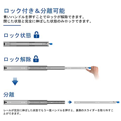 VADANIA Heavy Duty引き出しスライド ロック付 1000mm 重量用スライド