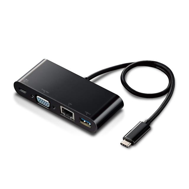 エレコム Type-C ドッキングステーション Cハブ PD対応 ［充電用Type-C×1/USB（3.0）×1/D-sub×1/LANポート］ 30cmケーブル ブラック D