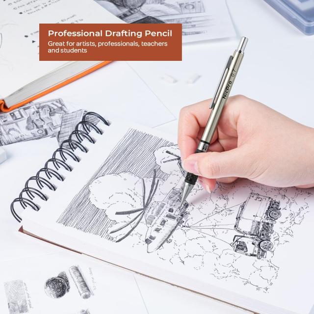 Nicpro シャーペン セット メタル製＆鉛筆 筆箱付、シャープペンシル