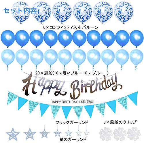 風船 誕生日バルーン 飾り付け セット バルーン ブルーHAPPY