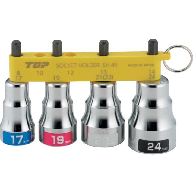 工業 (TOP) インパクト ショートソケット 4本組セット 17mm 19mm 21mm 24mm ホルダー付 ビット 建築 工具 鳶道具 EHS-1724HS 燕三