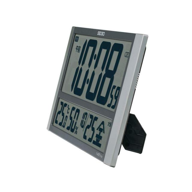 セイコークロック 掛け時計 オフ ィスタイプ 電波 大型 デジタル カレンダー 温度 湿度 表示 セイコーネクスタイム 銀色メタリック 本体サ_1