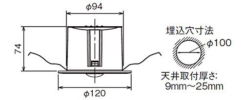 東芝 非常灯埋込形Φ100 9形 LEDEM09221M ホワイト