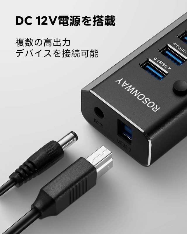 USB3.0ハブ 電源付き ROSONWAY 10ポート USBハブ アルミ製 5Gbps高速 ...