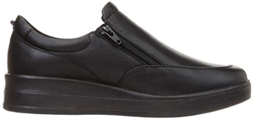 スポルス スニーカー 日本製 撥水 本革 4E ファスナー付 22~25cm レディース SP9030 ブラック 25.0cm